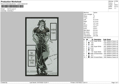 Hanma Yujiro Embroidery File 4 sizes