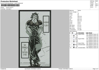 Hanma Yujiro Embroidery File 4 sizes