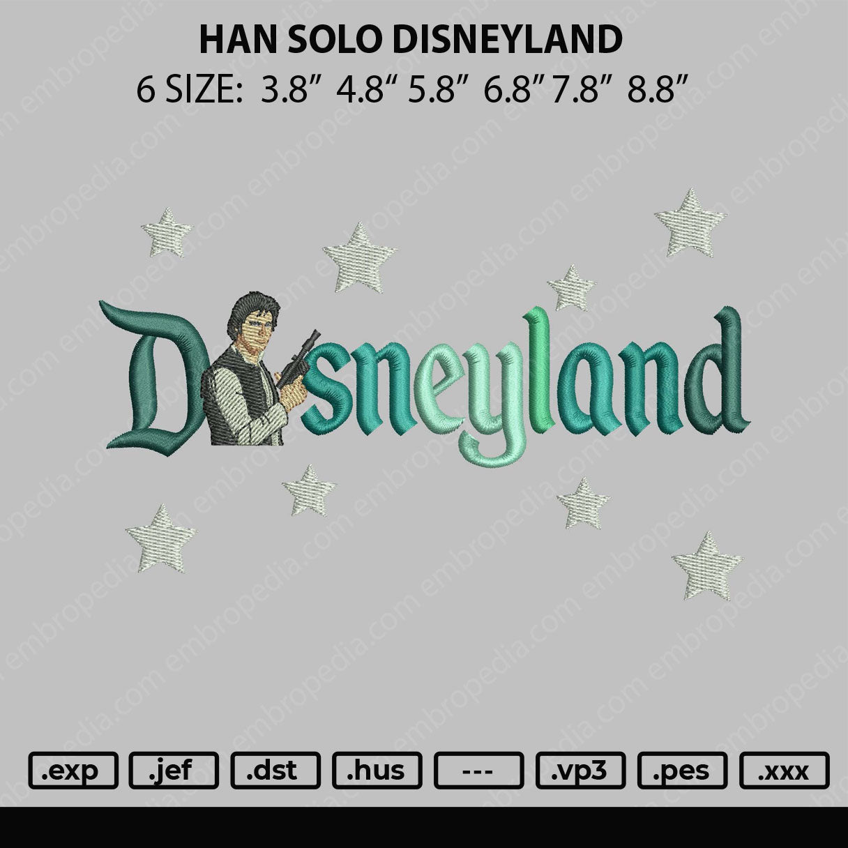 Han Solo Disneyland Embroidery File 6 Size