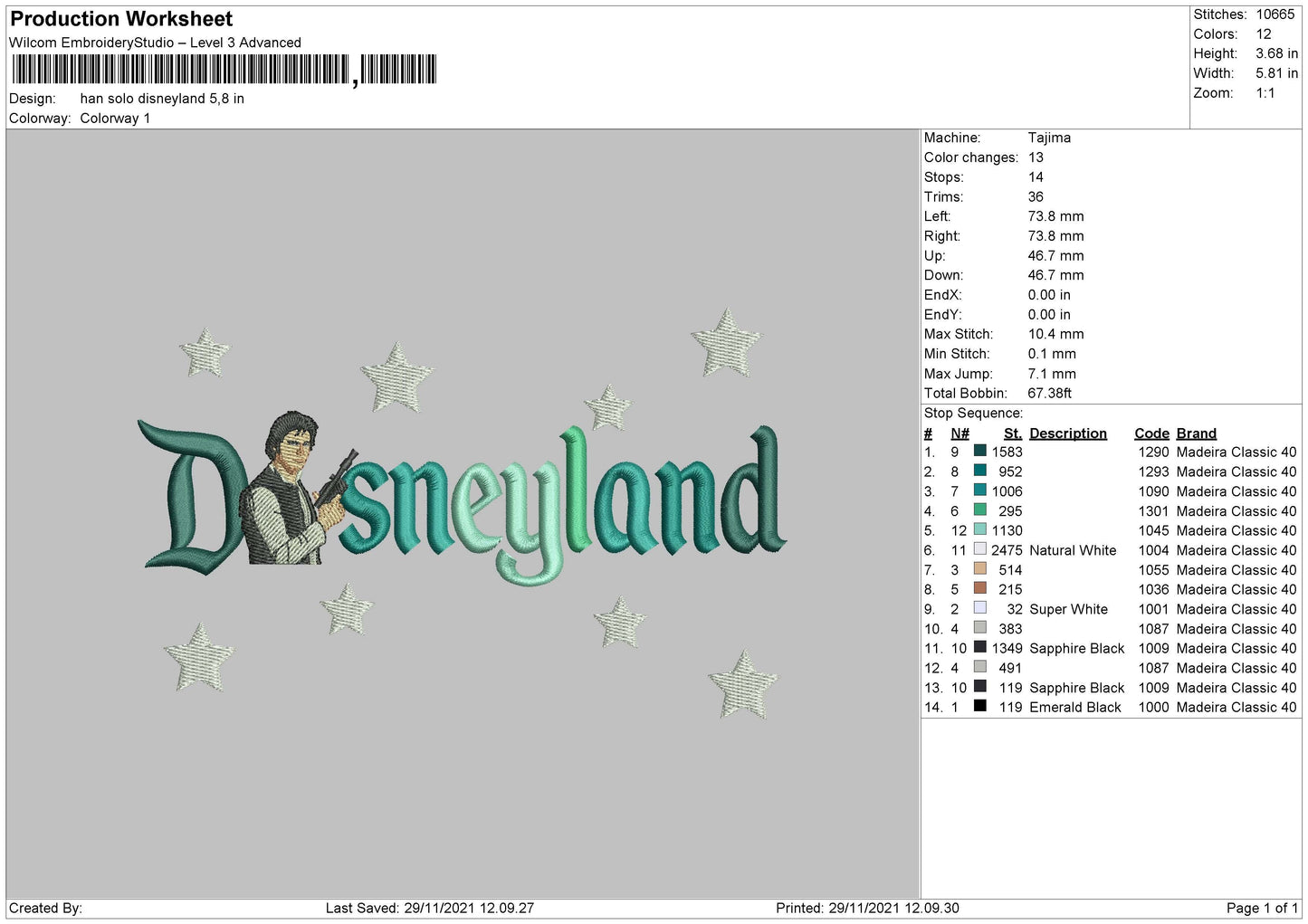 Han Solo Disneyland Embroidery File 6 Size