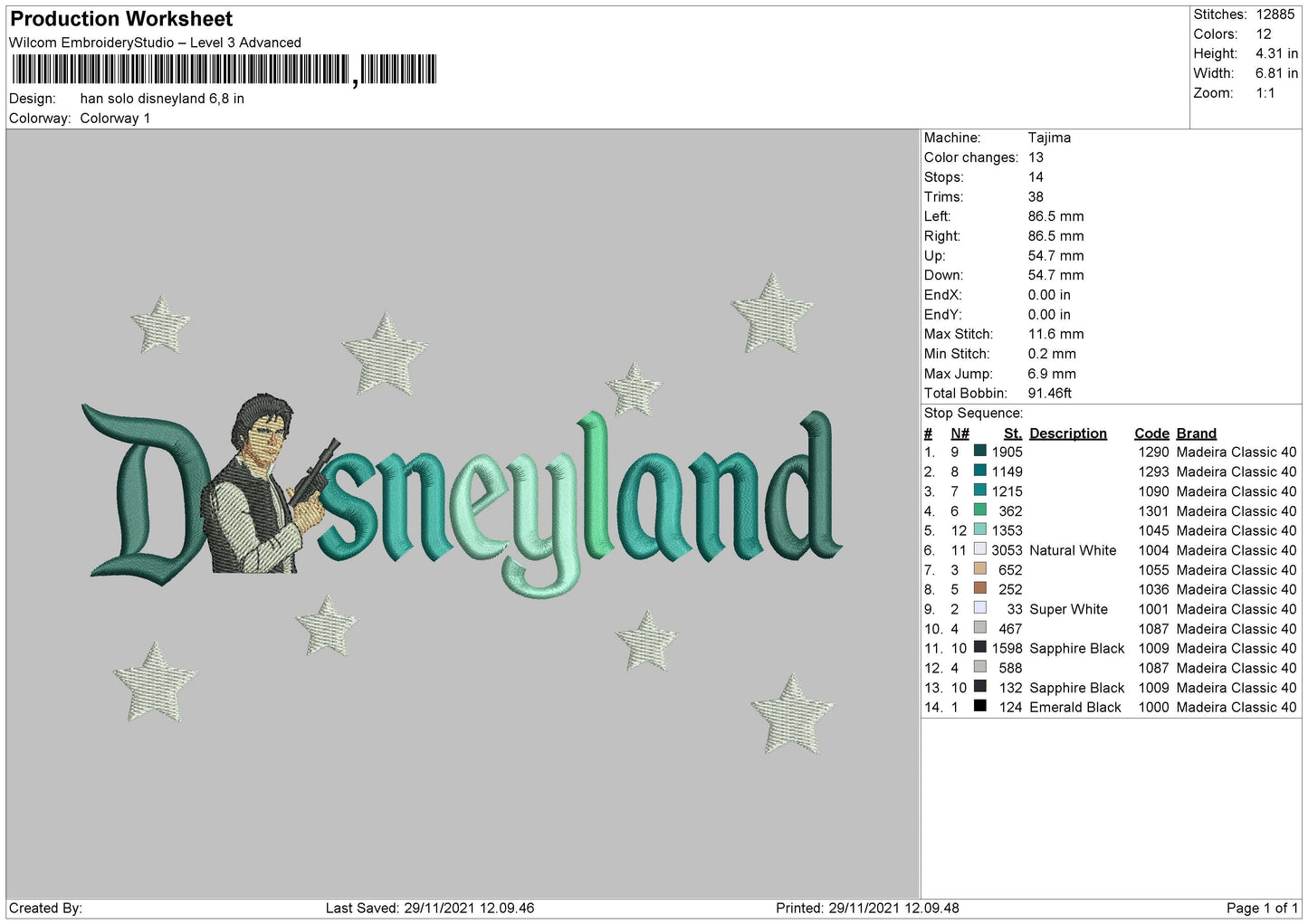 Han Solo Disneyland Embroidery File 6 Size