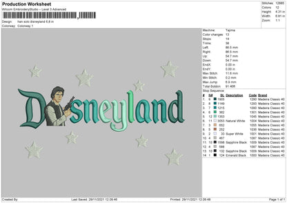 Han Solo Disneyland Embroidery File 6 Size