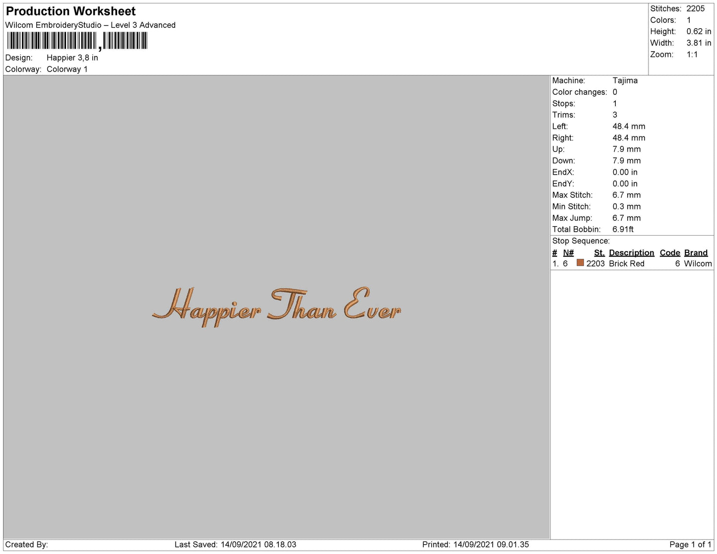 Happier Text Embroidery File 4 size