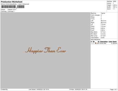 Happier Text Embroidery File 4 size