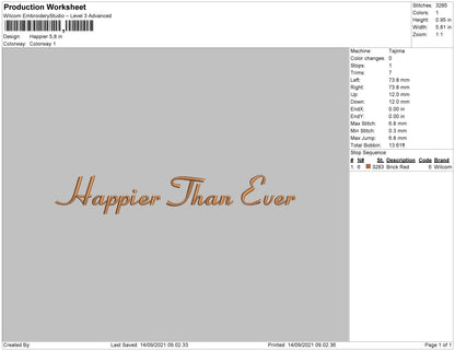 Happier Text Embroidery File 4 size