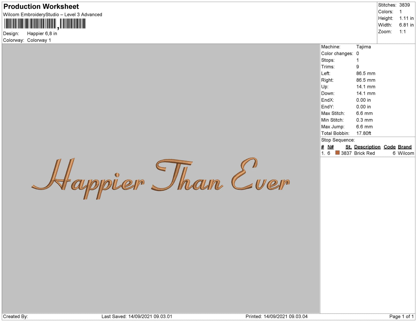 Happier Text Embroidery File 4 size