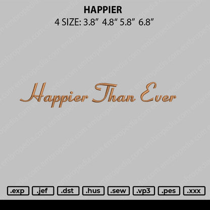 Happier Text Embroidery File 4 size