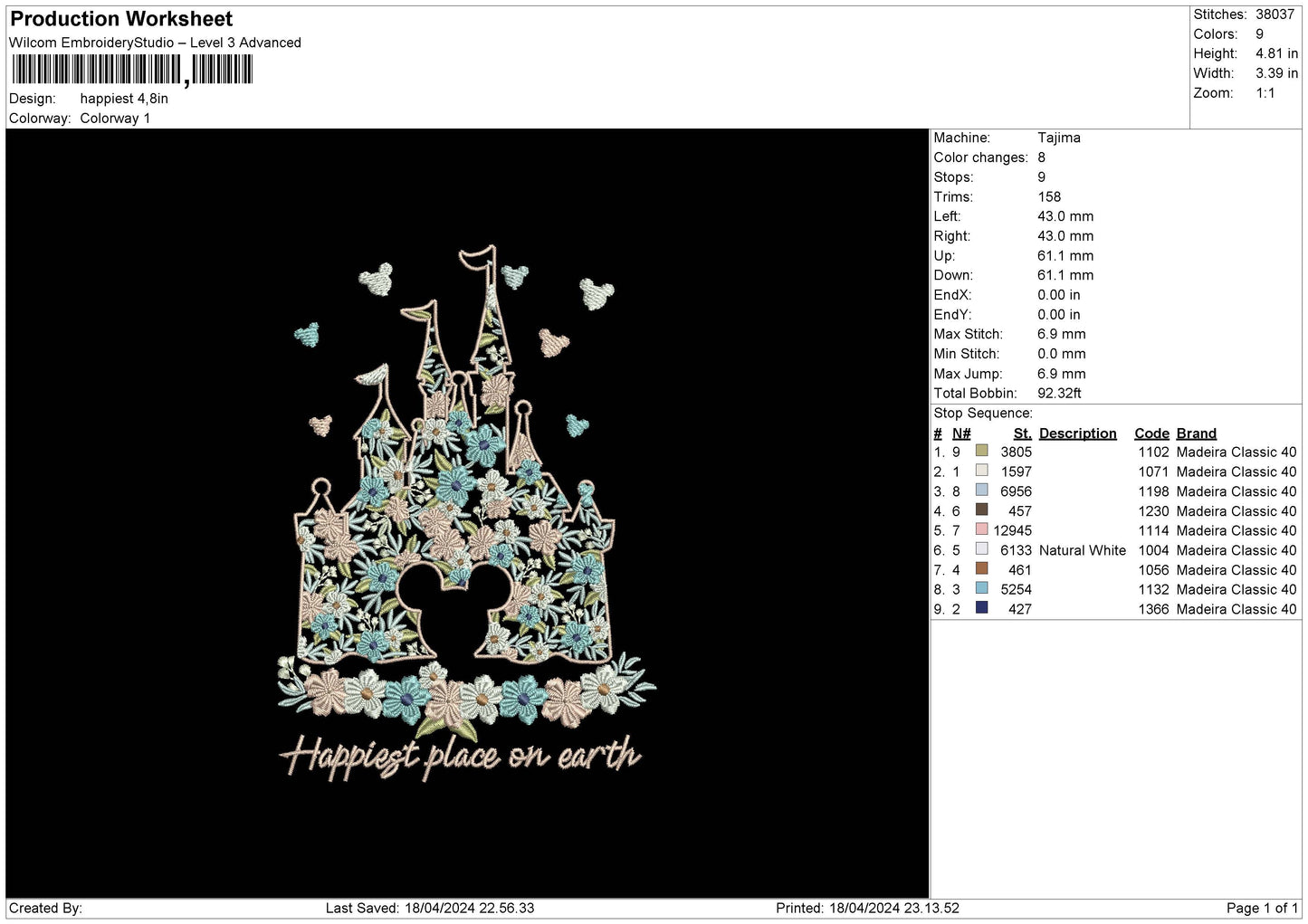 Happiest Embroidery File 6 sizes