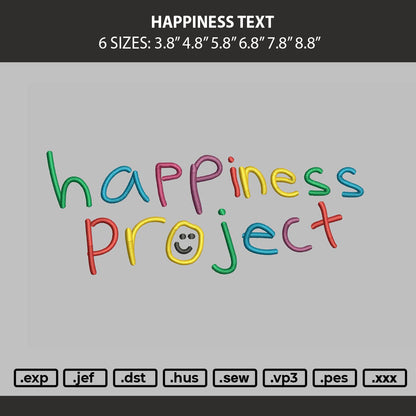 Happiness Text 1910 Embroidery Machine Design File 6 sizes