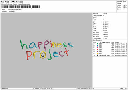 Happiness Text 1910 Embroidery Machine Design File 6 sizes