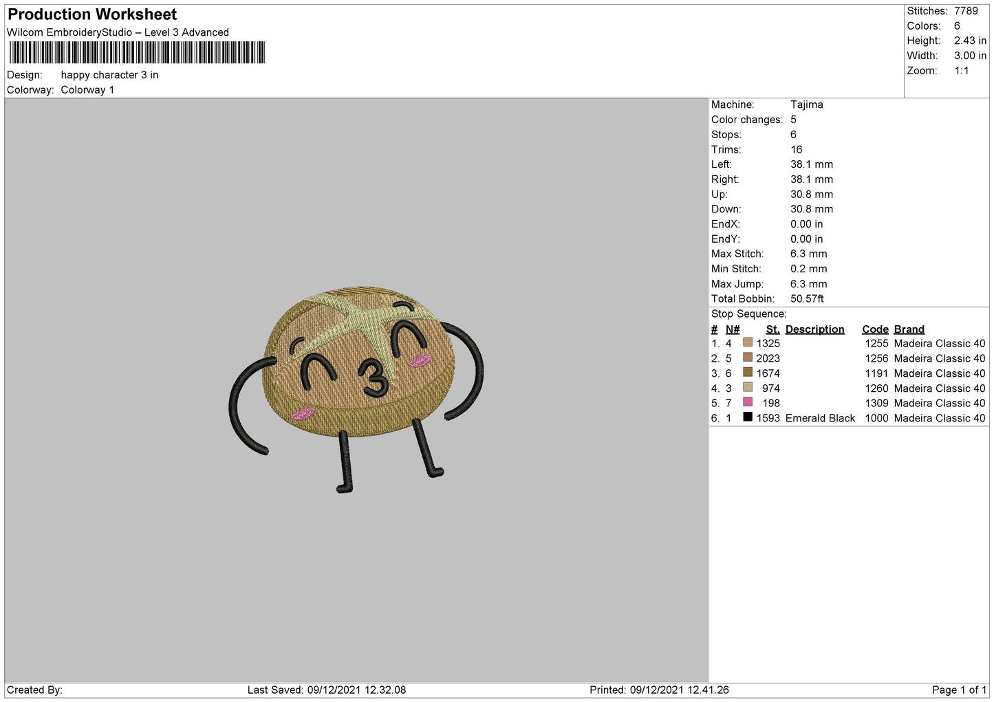 Happy Character Embroidery File 4 size