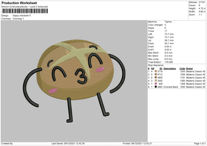 Happy Character Embroidery File 4 size