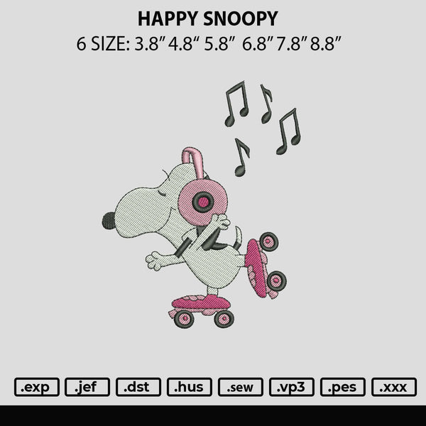 Happy Snoopy Embroidery File 6 sizes