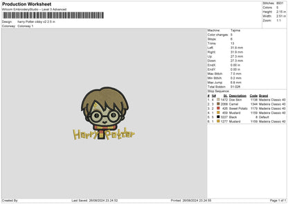 Harry Chibi V2 Embroidery File 6 sizes