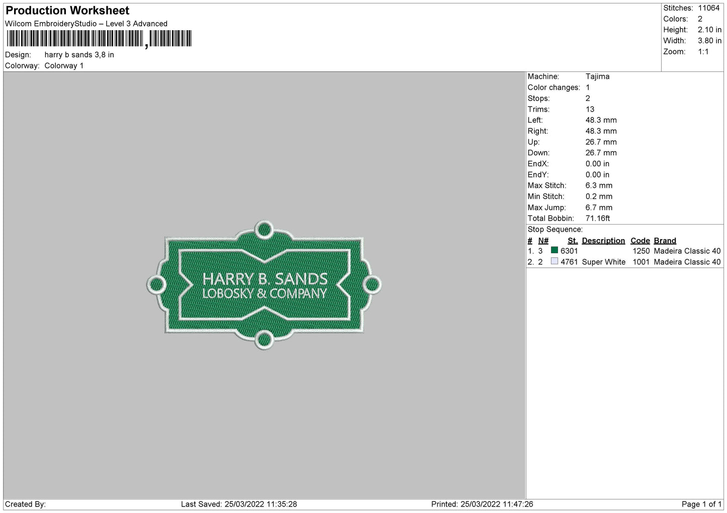 Harry B Sands Embroidery File 4 size