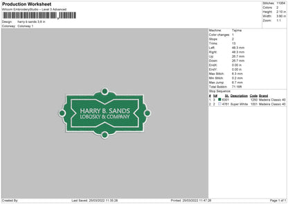 Harry B Sands Embroidery File 4 size
