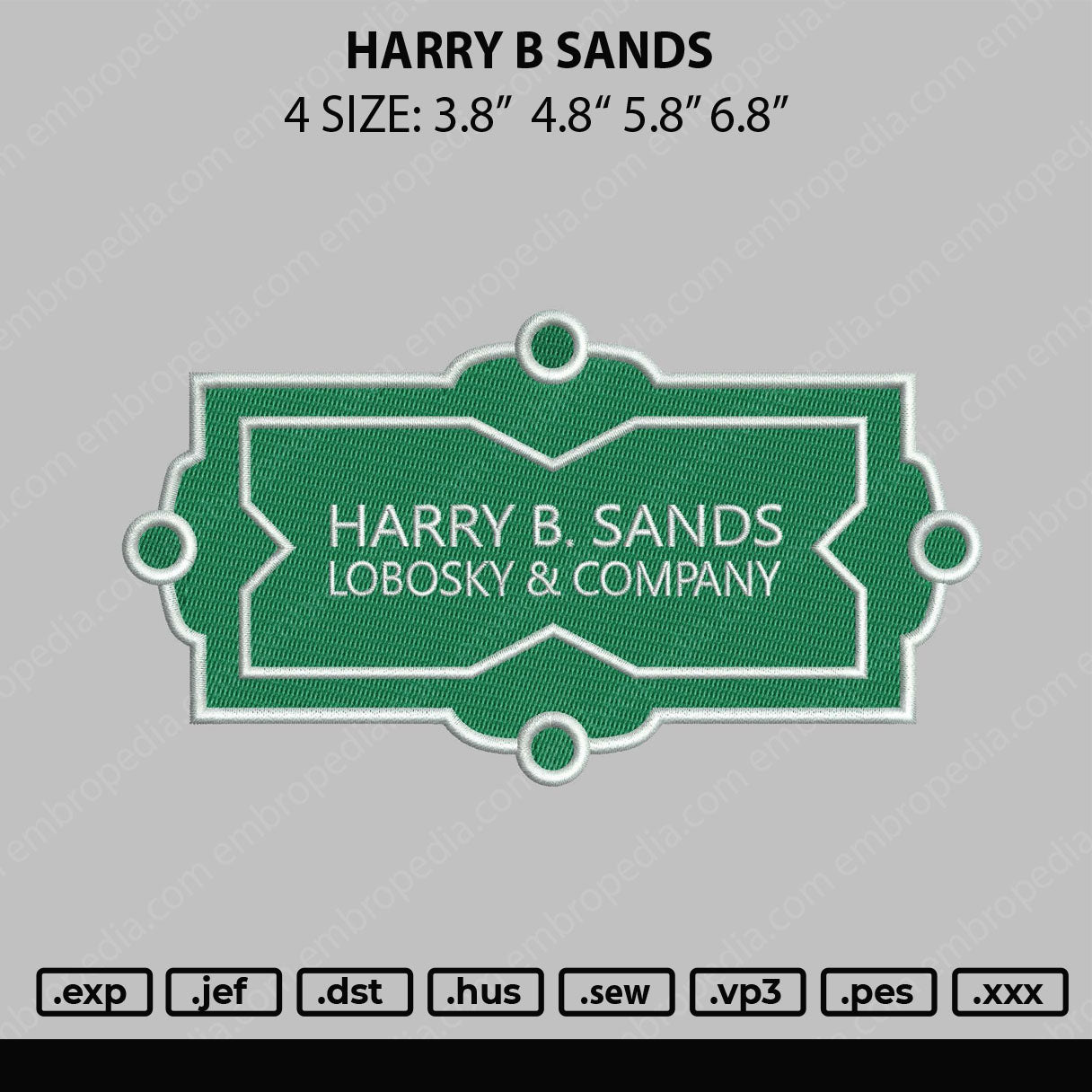 Harry B Sands Embroidery File 4 size