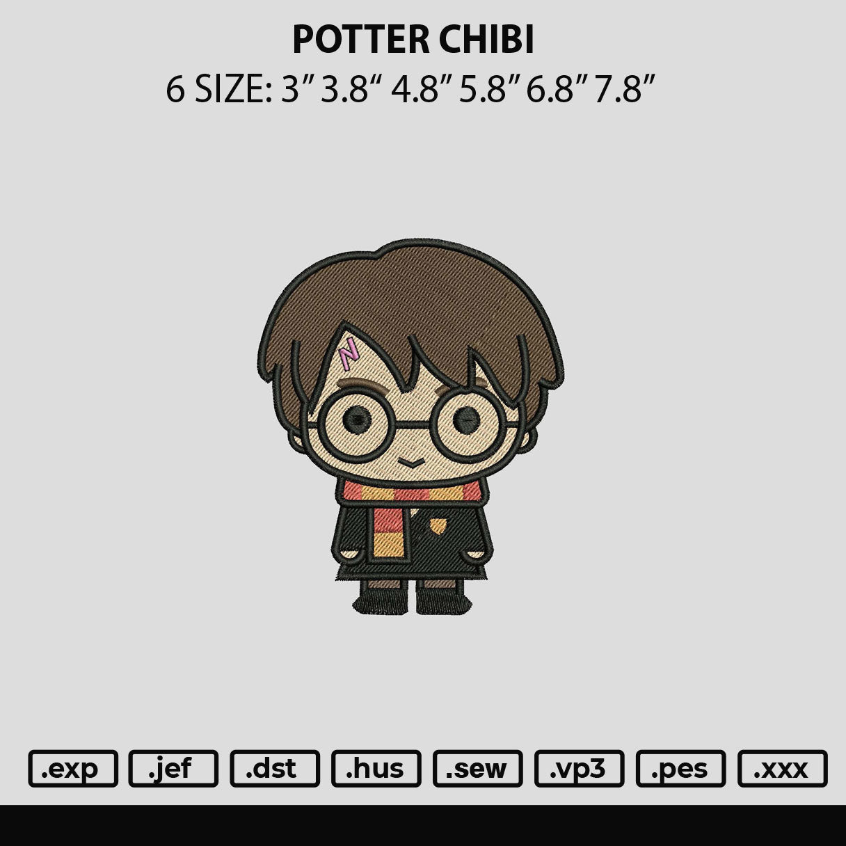 Potter Chibi Embroidery File 6 sizes