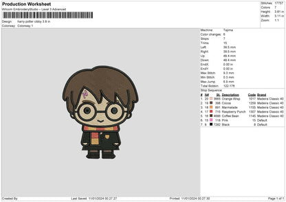 Potter Chibi Embroidery File 6 sizes