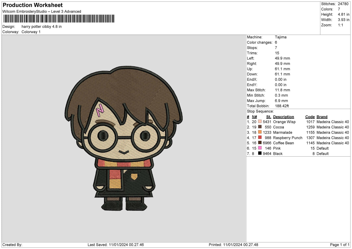 Potter Chibi Embroidery File 6 sizes