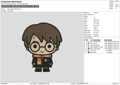 Potter Chibi Embroidery File 6 sizes