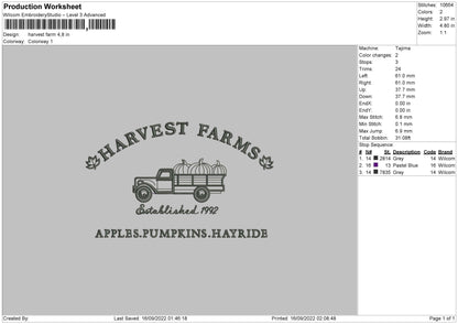 Harvest Farm Embroidery File 5 sizes