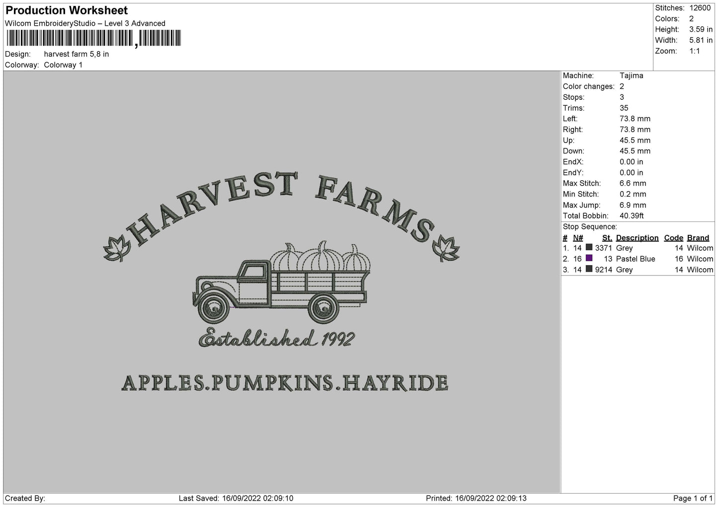 Harvest Farm Embroidery File 5 sizes