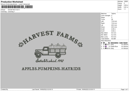 Harvest Farm Embroidery File 5 sizes
