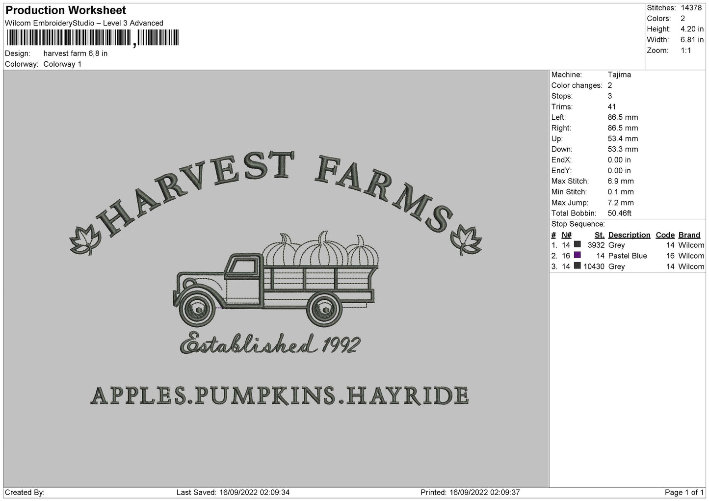 Harvest Farm Embroidery File 5 sizes
