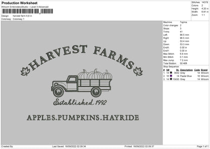 Harvest Farm Embroidery File 5 sizes