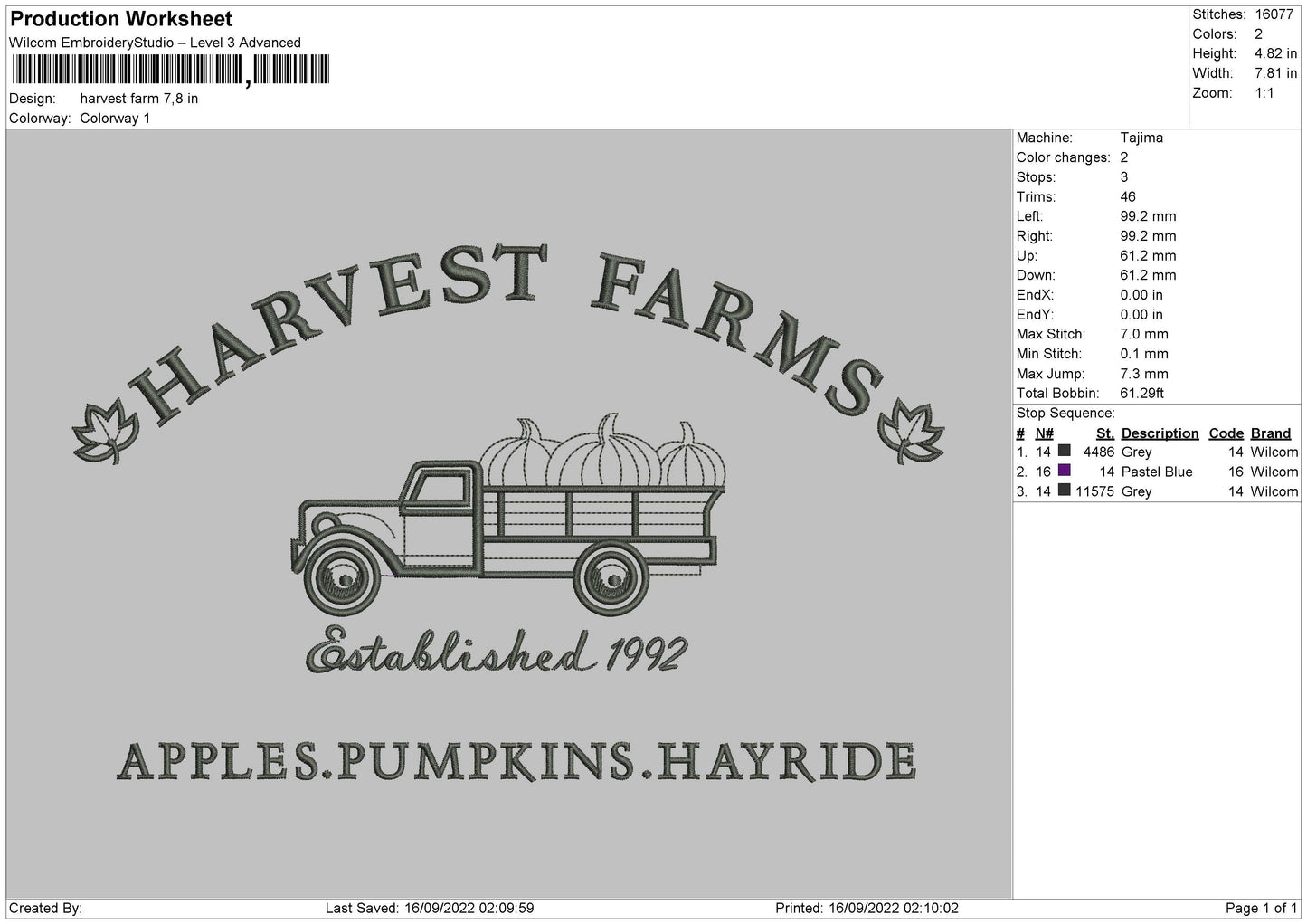 Harvest Farm Embroidery File 5 sizes