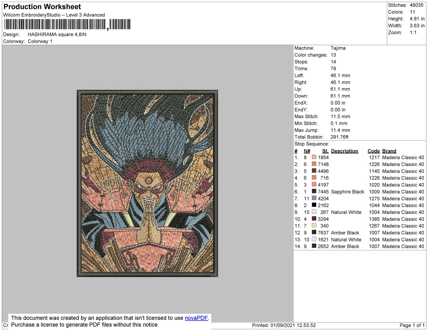 Hashirama Embroidery File 4 size
