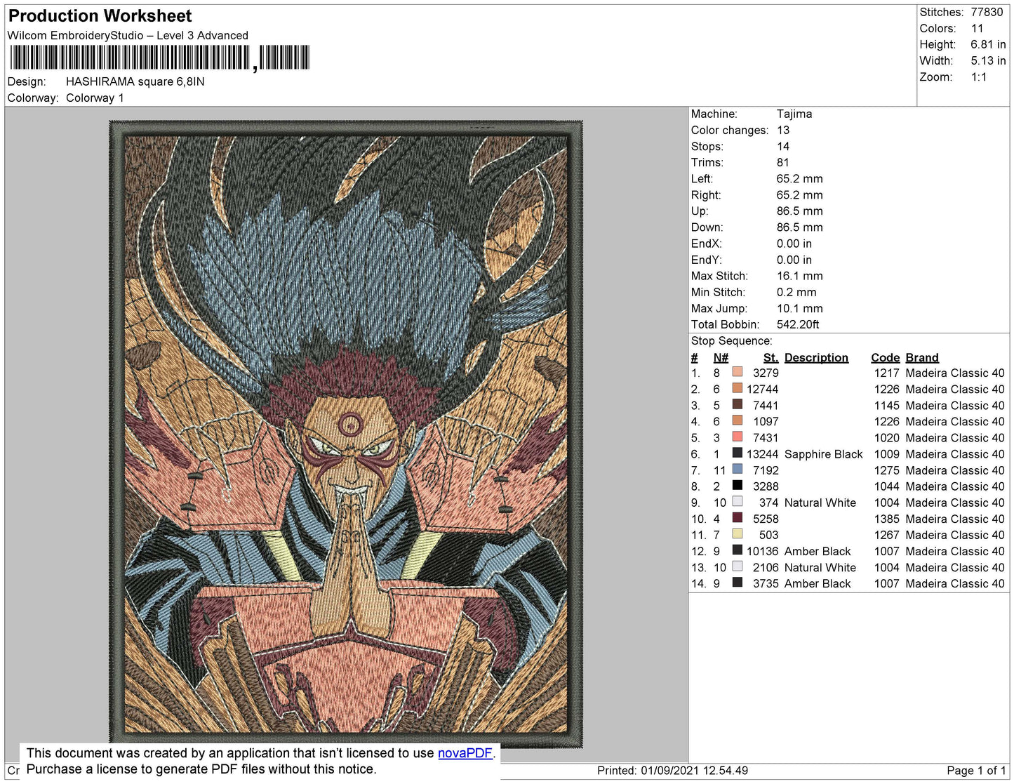 Hashirama Embroidery File 4 size