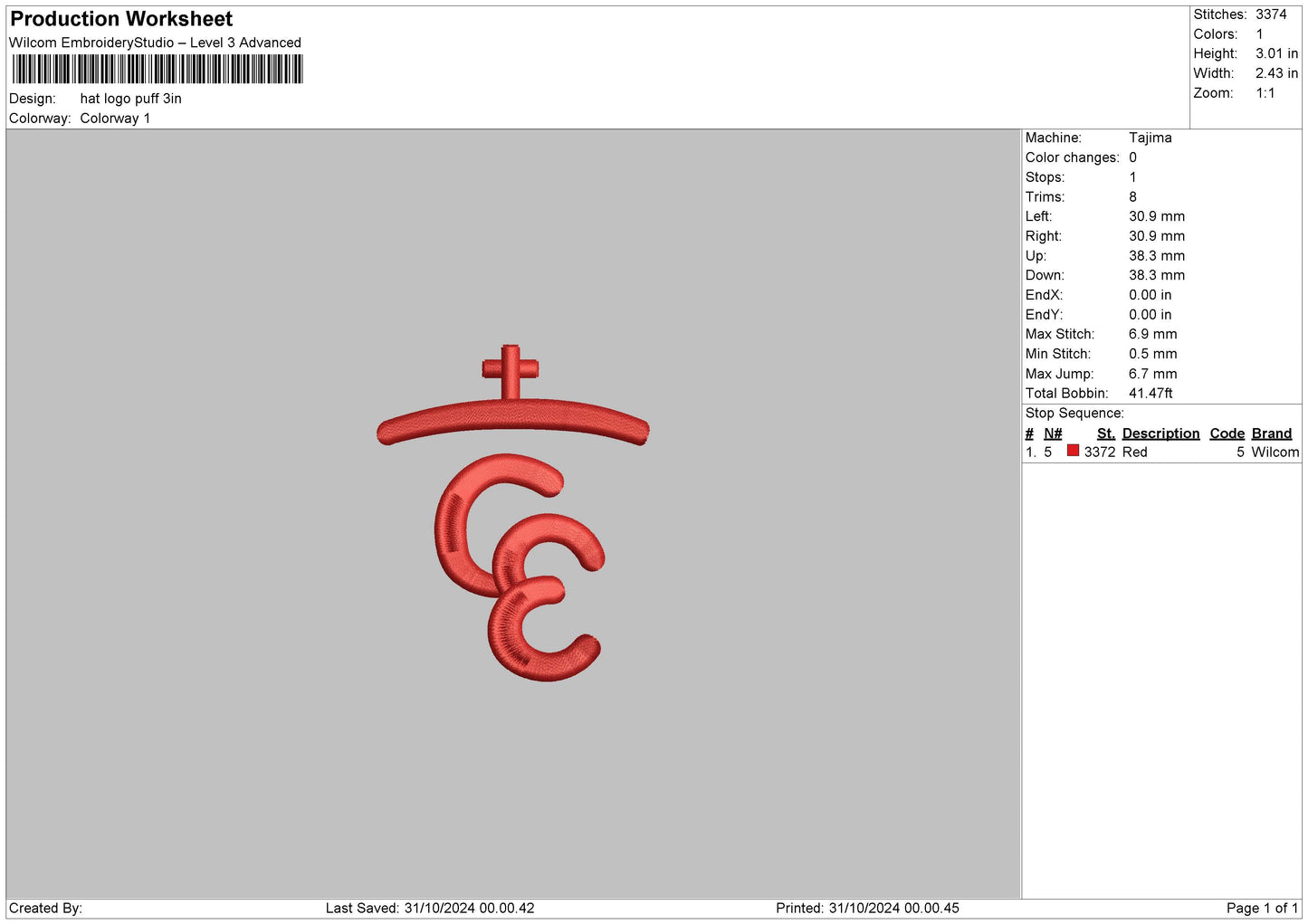 Hat Logo Puff Embroidery File 6 sizes