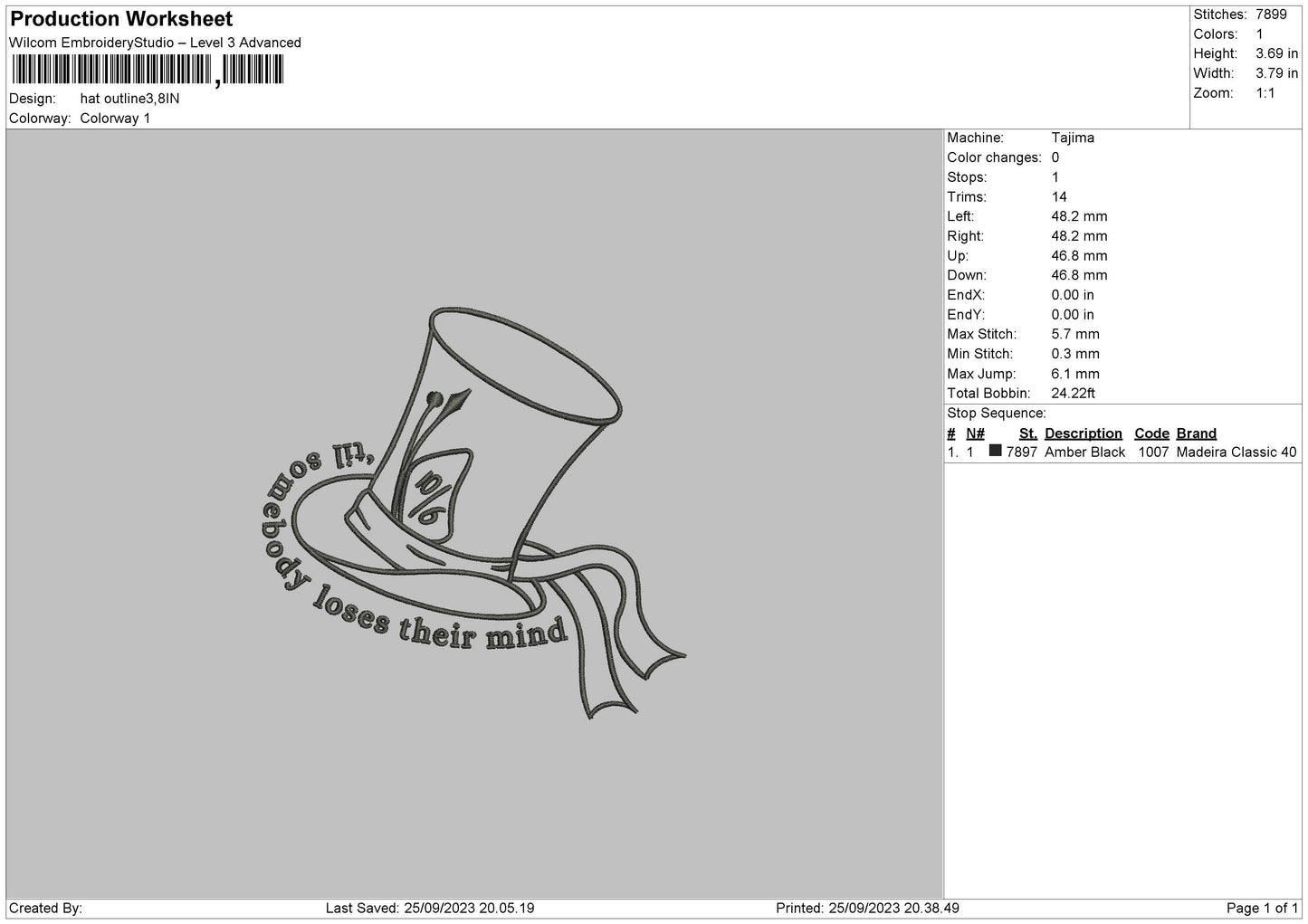 Hat Outline Embroidery File 6 sizes
