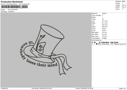 Hat Outline Embroidery File 6 sizes