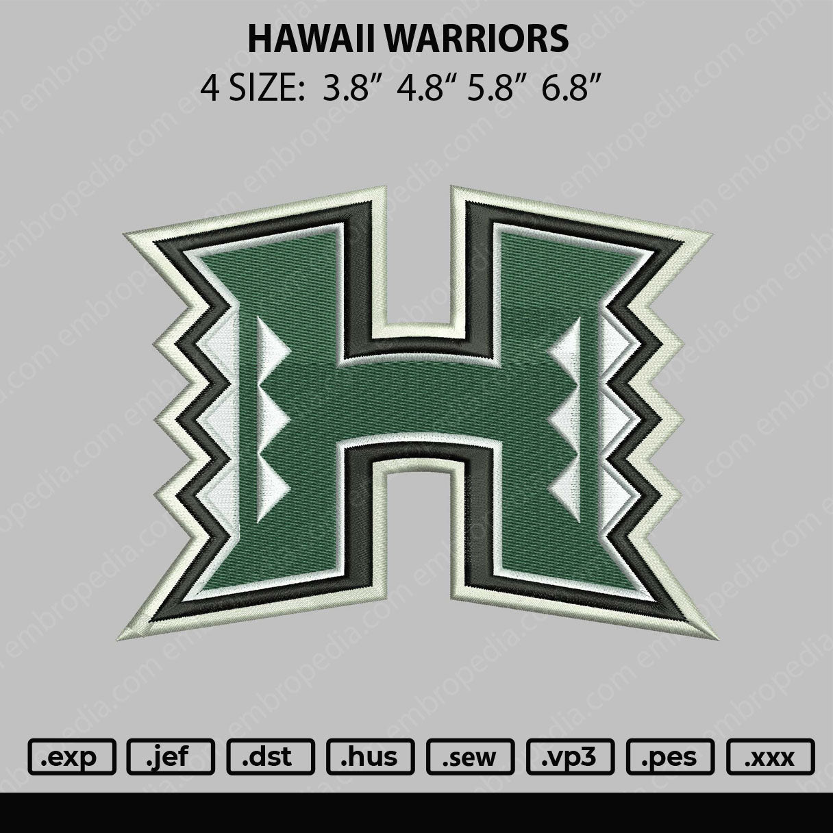 Hawaii Warriors Embroidery File 4 size