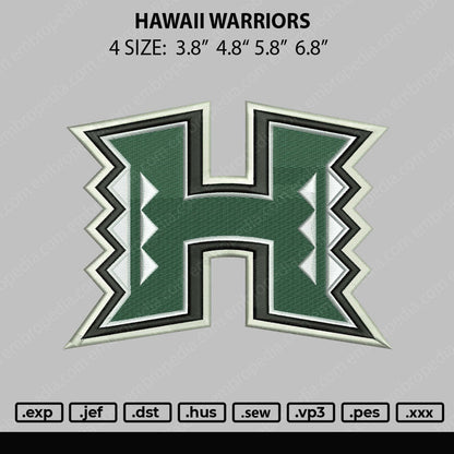 Hawaii Warriors Embroidery File 4 size