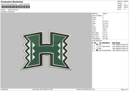 Hawaii Warriors Embroidery File 4 size