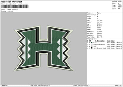 Hawaii Warriors Embroidery File 4 size
