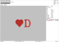 Heart D Embroidery File 6 Sizes