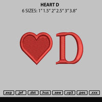 Heart D Embroidery File 6 Sizes