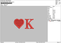 Heart K Text Embroidery File 6 sizes
