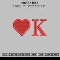 Heart K Text Embroidery File 6 sizes