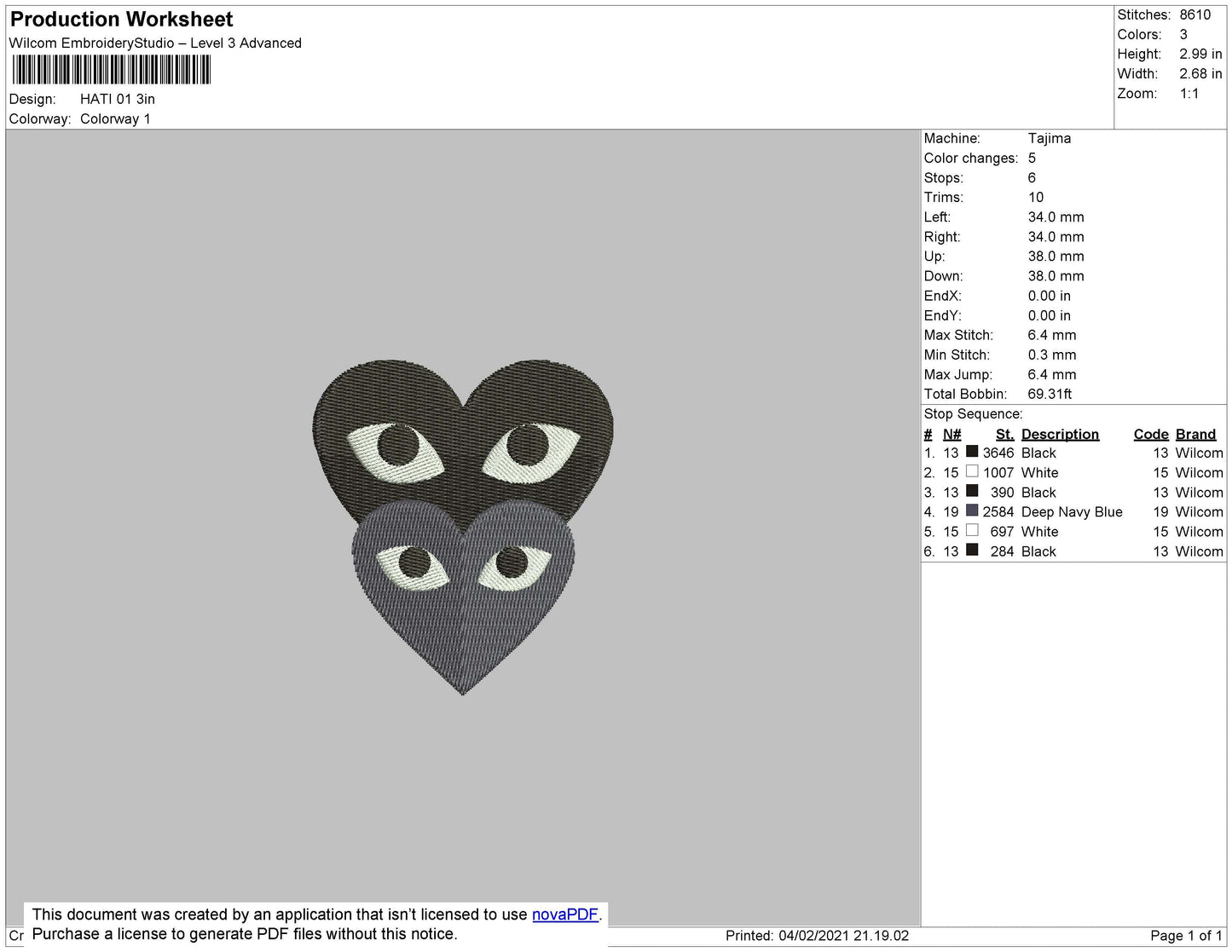 Heart Black Grey Embroidery File 3 size