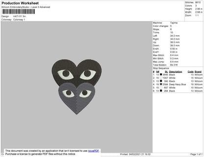 Heart Black Grey Embroidery File 3 size