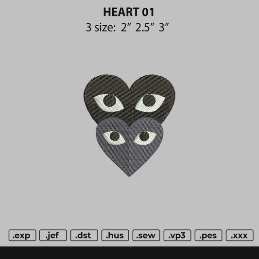 Heart Black Grey Embroidery File 3 size