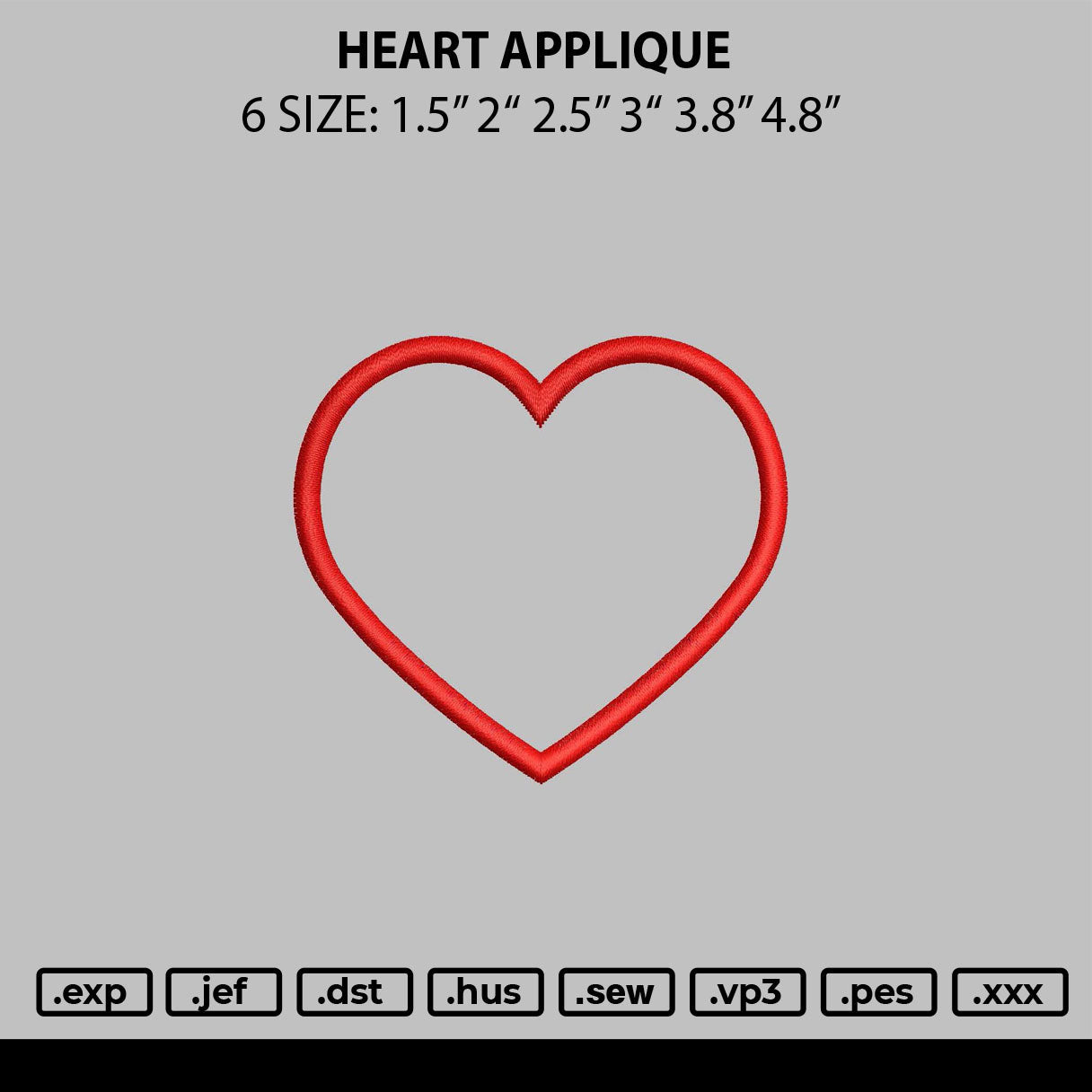 Heart Applique Embroidery File 6 sizes