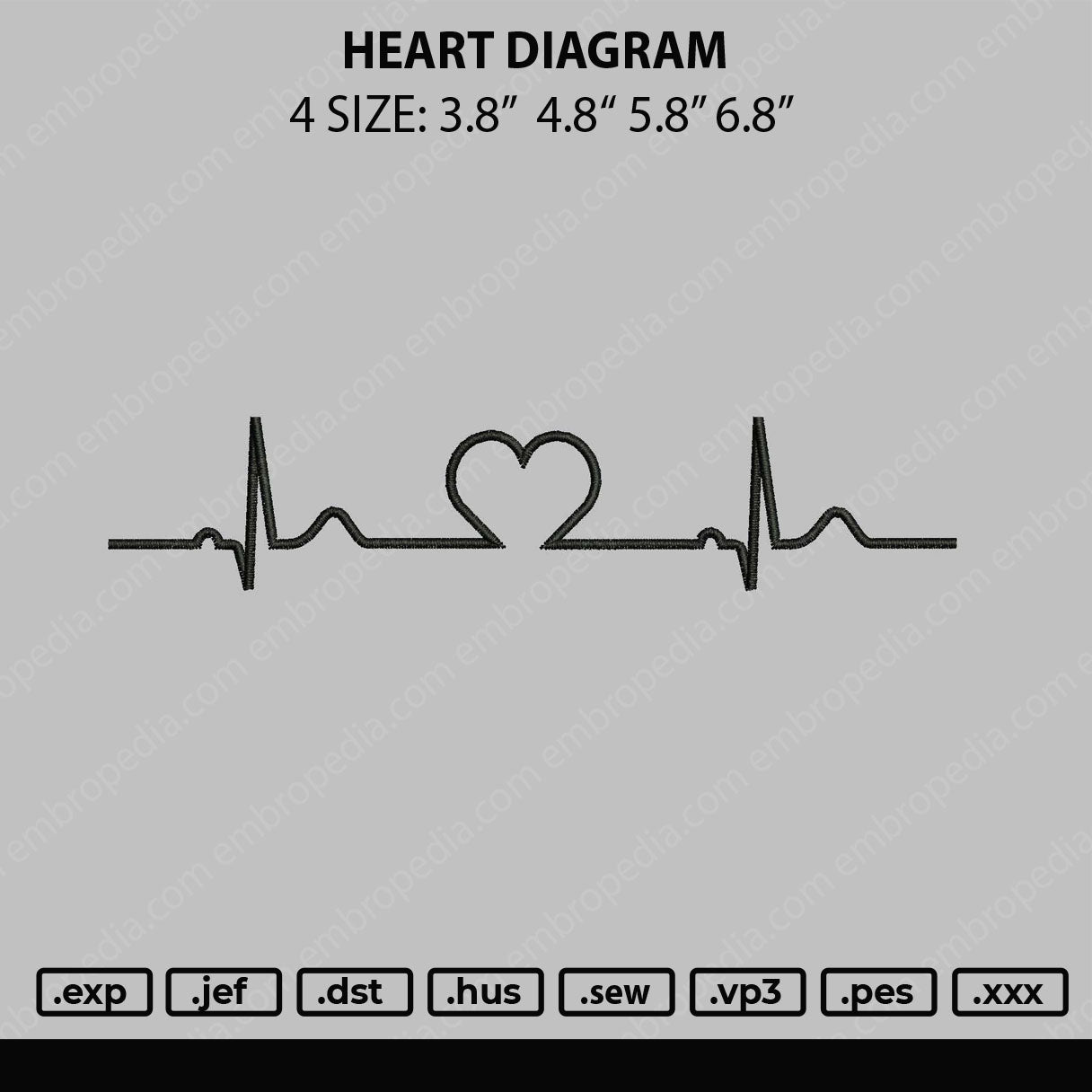 Heart Diagram Embroidery File 4 size