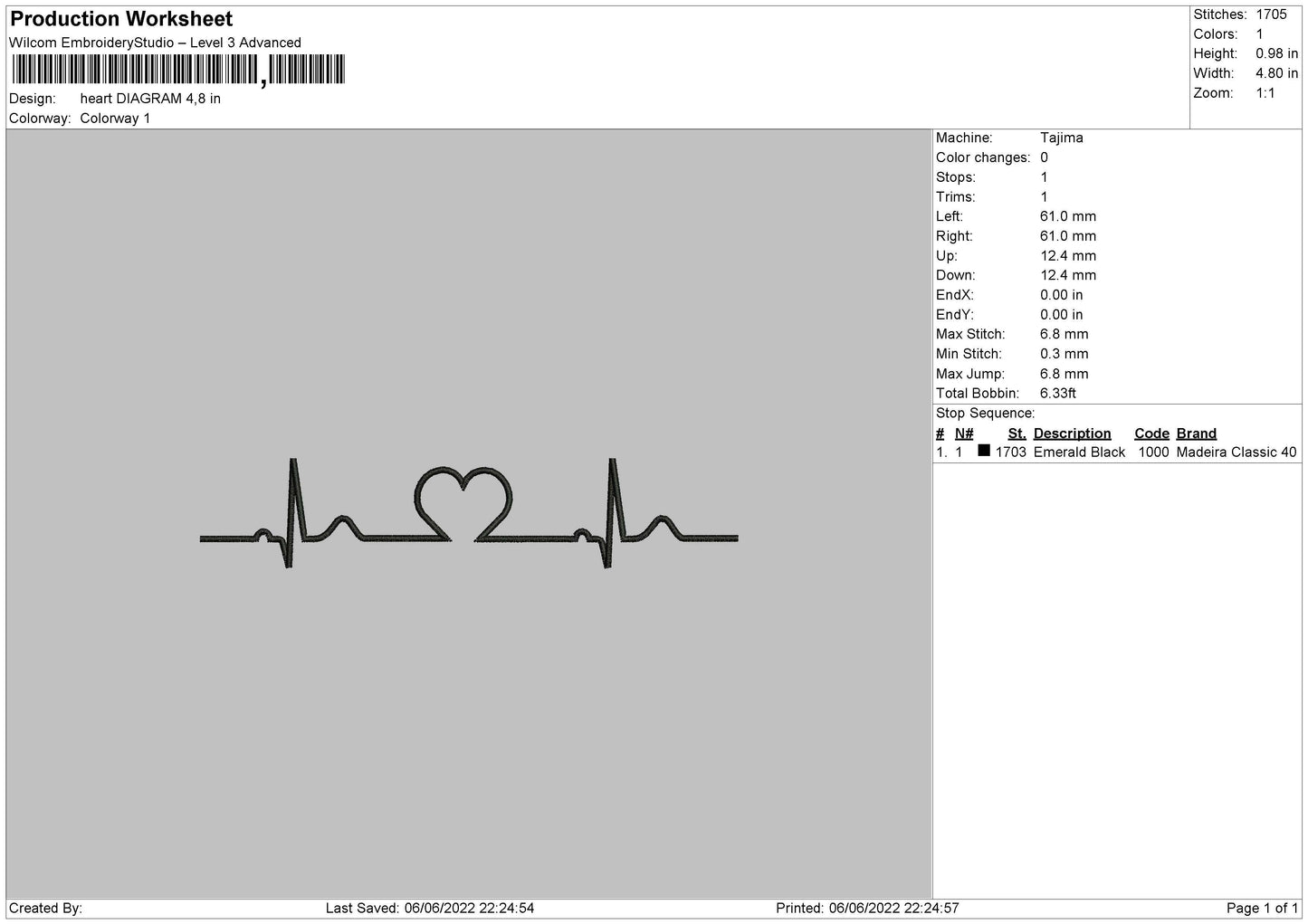 Heart Diagram Embroidery File 4 size